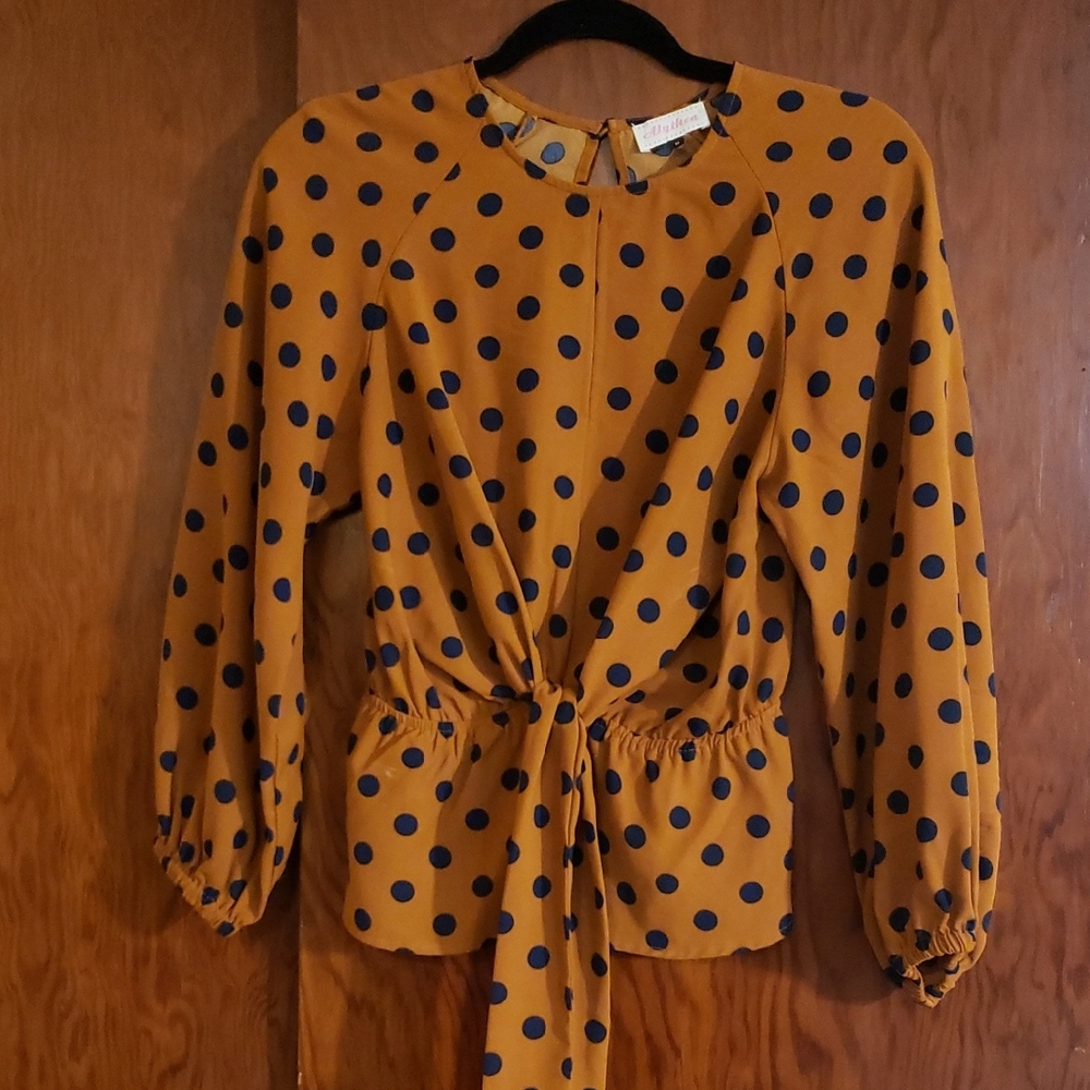 Alythea Mustard and Navy Polka Dot Blouse